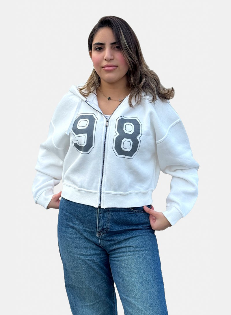 OWL WOMEN HOODIE ZIP CROPPED 98 OFF WHITE - Image 1